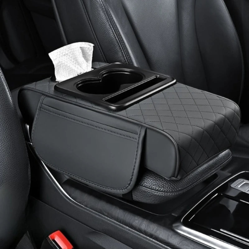 Car Armrest Box 7.5cm Thicken Height Pad Arm Rest Cushion with Pocket Tissue Cup Holder Memory Cotton Elbow Support Height Pad