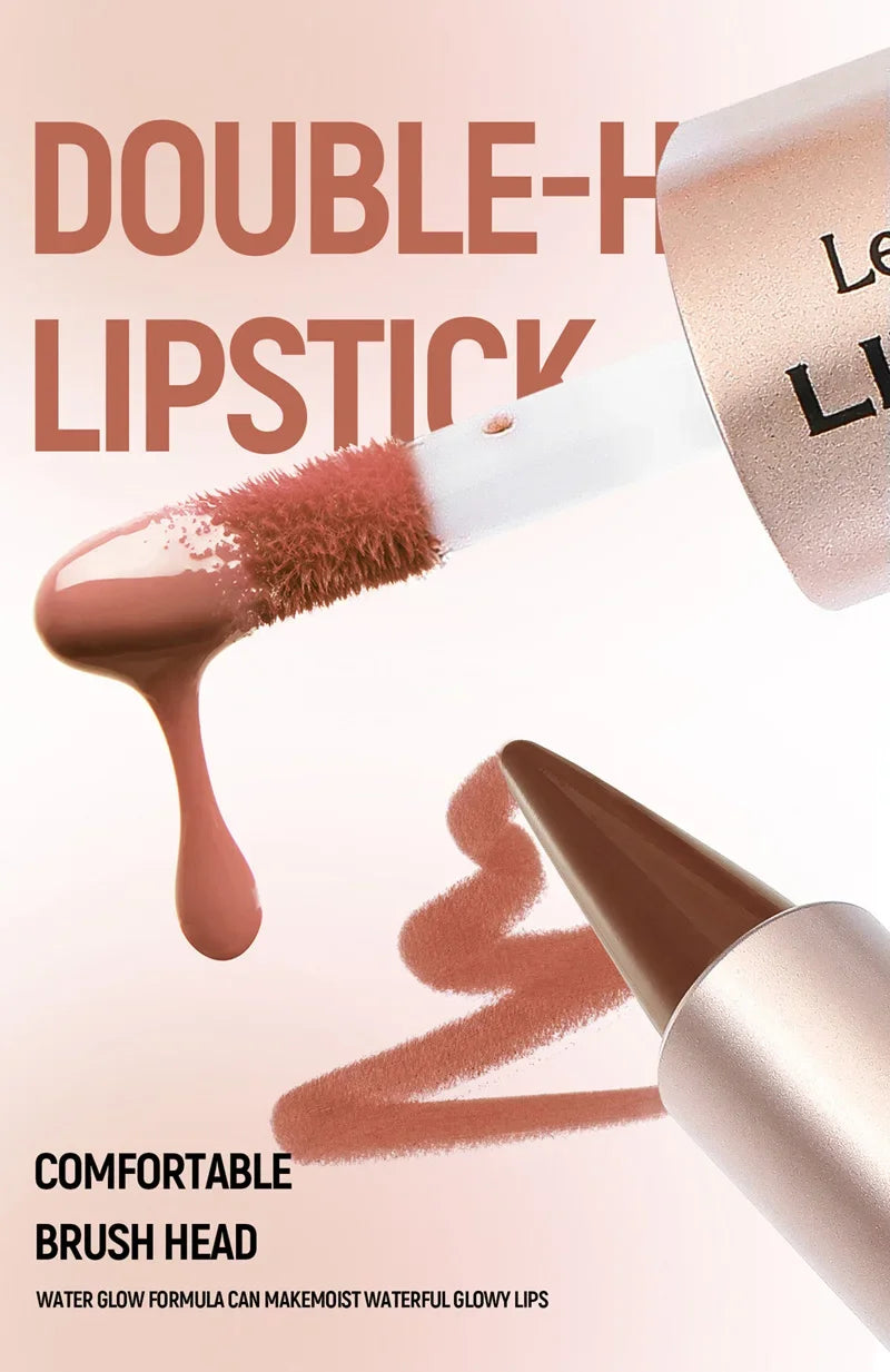 2 in1 Tapered Gradient Lipliner Pen Nude Brown Mirror Glass Lip Gloss Matte Lip Liner Waterproof Lip Contour Non Stick Makeup