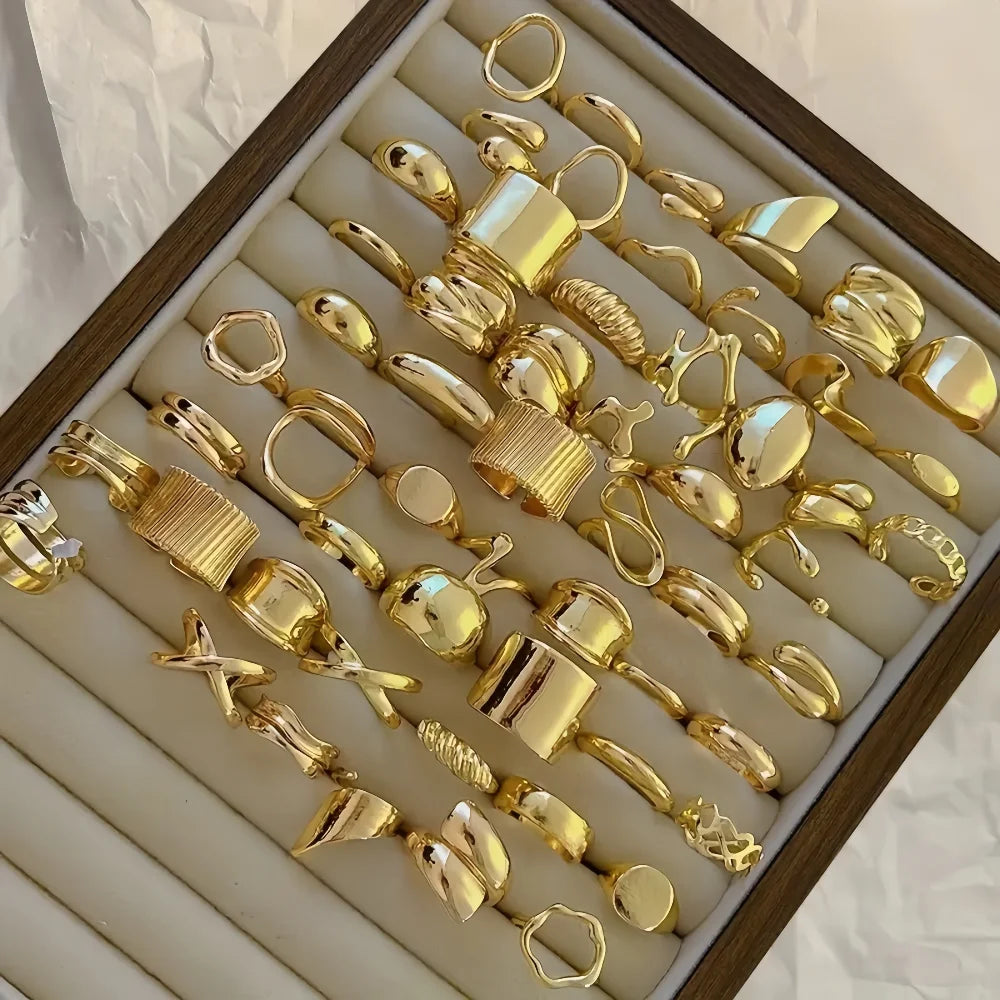 10/15/20Pieces Fashion Elegant Geometric Irregular Line Open Ring Set For Women Men Mix Style Trendy Jewelry Party Gifts