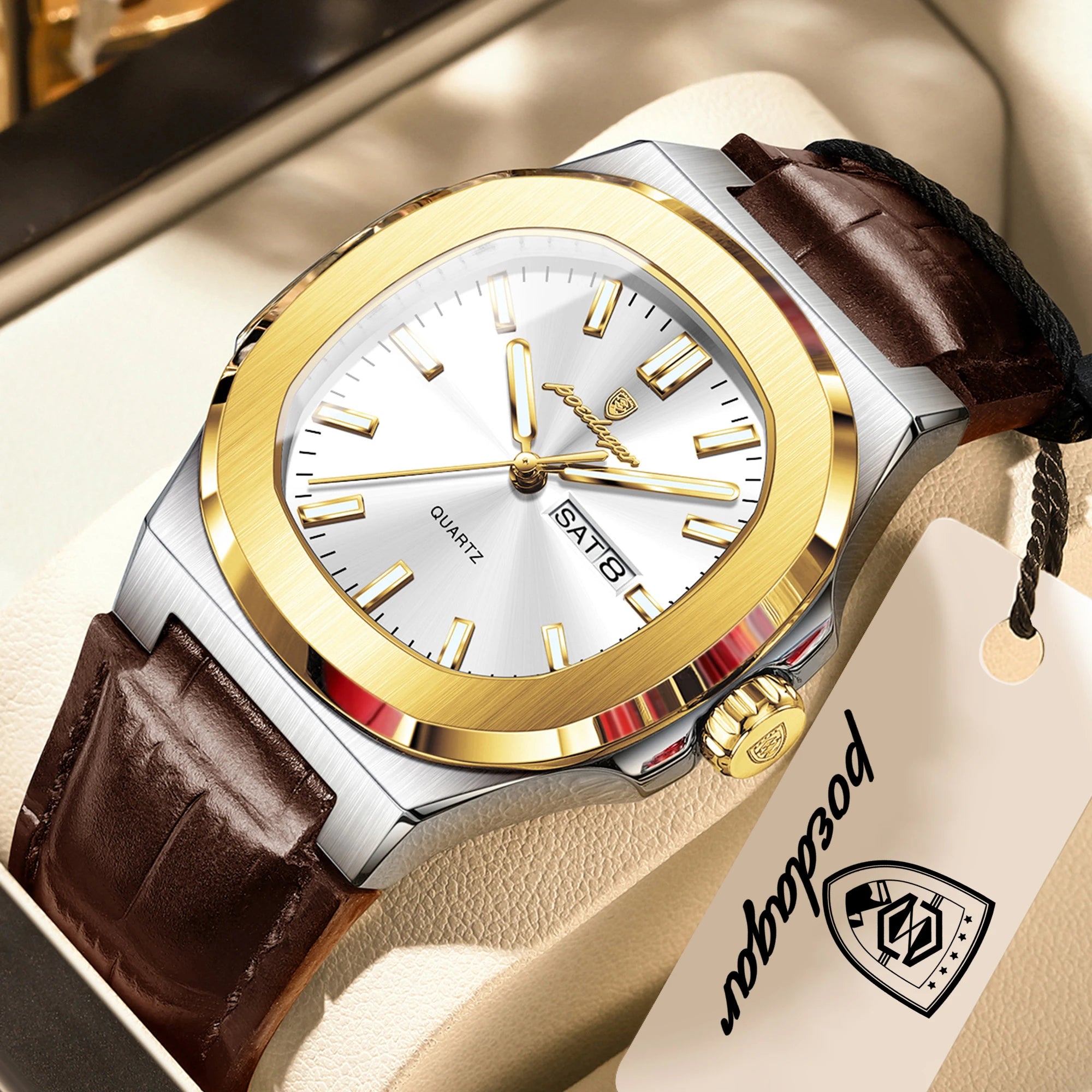 POEDAGAR Fashion Wristwatch For Boyfriend Luminous Waterproof Week Calendar Business Couple Watches Leather Luxury Men's Watches