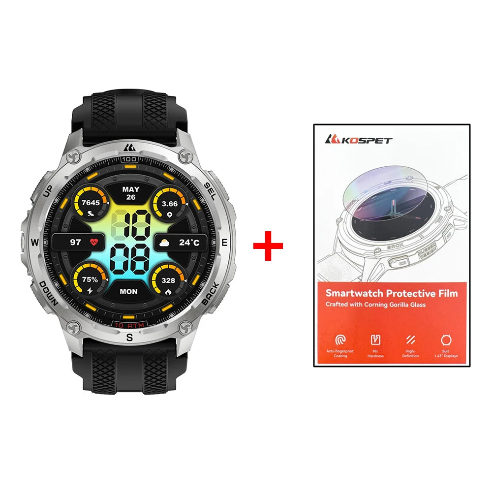 KOSPET Tank T4 Smart Watch for Men with 32GB Storage 6-Sat GPS Offline Maps 10ATM Waterproof Heart Rate Diving Skiing Hiking