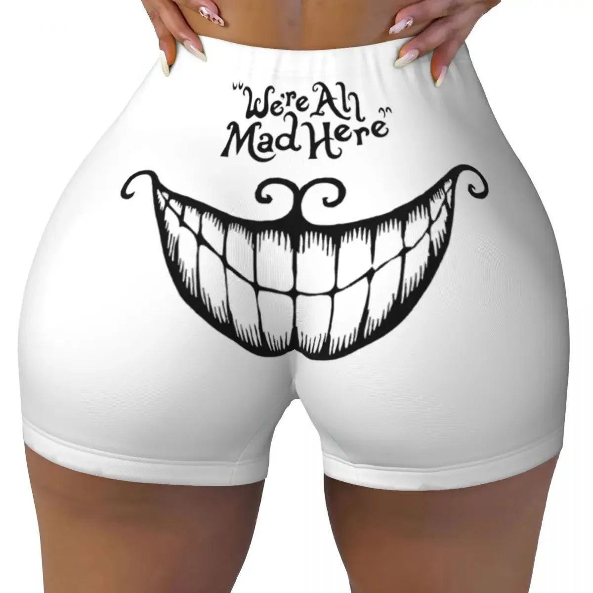 Custom Women's Trippy Striped Cat Workout Yoga Shorts Cheshire Cat Cartoon Gym Athletic Volleyball Biker Shorts