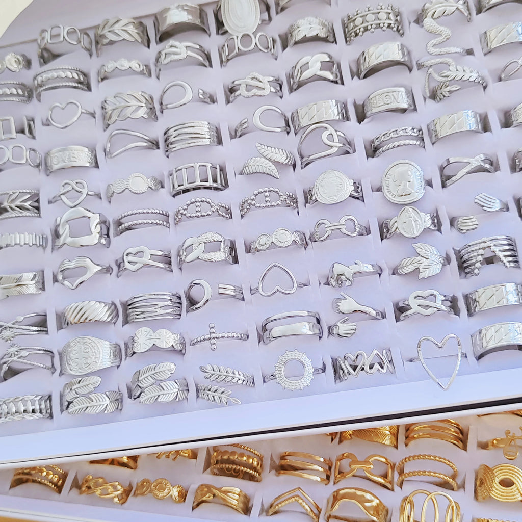 10pcs/lot Fashion Multi-style Mixed Stainless Steel Open End Rings Women Vintage Adjustable Jewelry Factory Wholesale