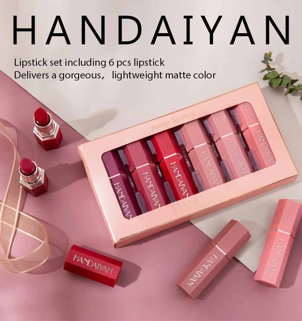 6PC/Set Matte Velvet Lip Gloss Waterproof Long-lasting Liquid Lipstick Cosmetic Beauty Keep 24 Hours Makeup