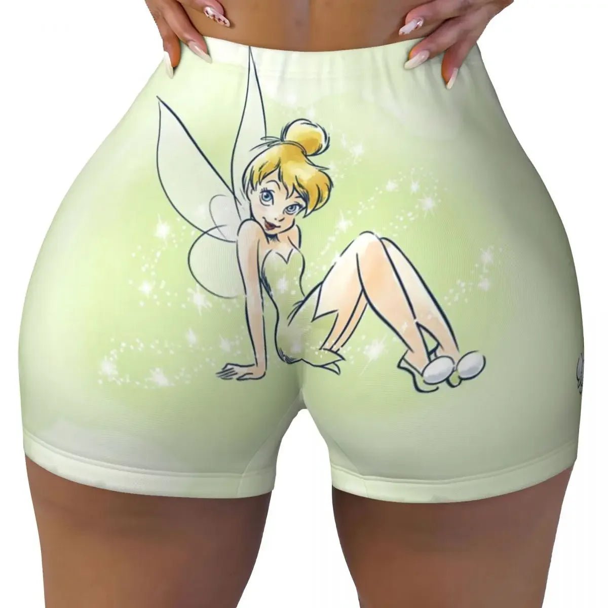 Custom Tinkerbell Green Gym Biker Running Shorts Women's Workout Yoga Shorts