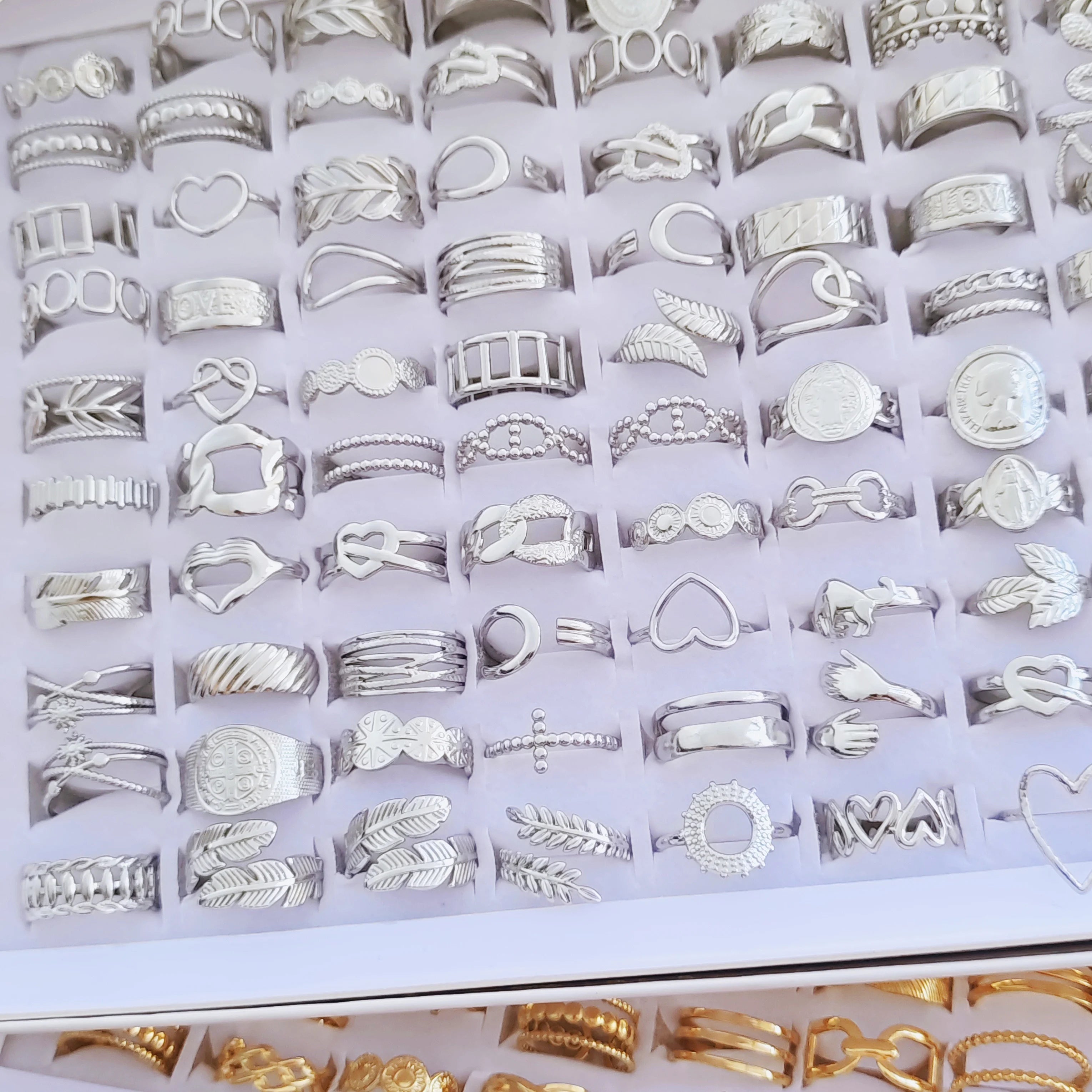 10pcs/lot Fashion Multi-style Mixed Stainless Steel Open End Rings Women Vintage Adjustable Jewelry Factory Wholesale