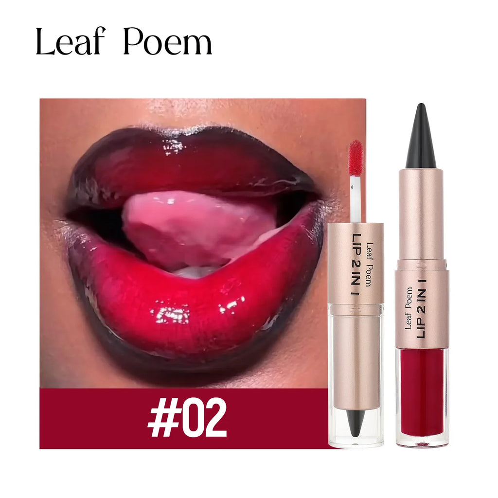 2 in1 Tapered Gradient Lipliner Pen Nude Brown Mirror Glass Lip Gloss Matte Lip Liner Waterproof Lip Contour Non Stick Makeup