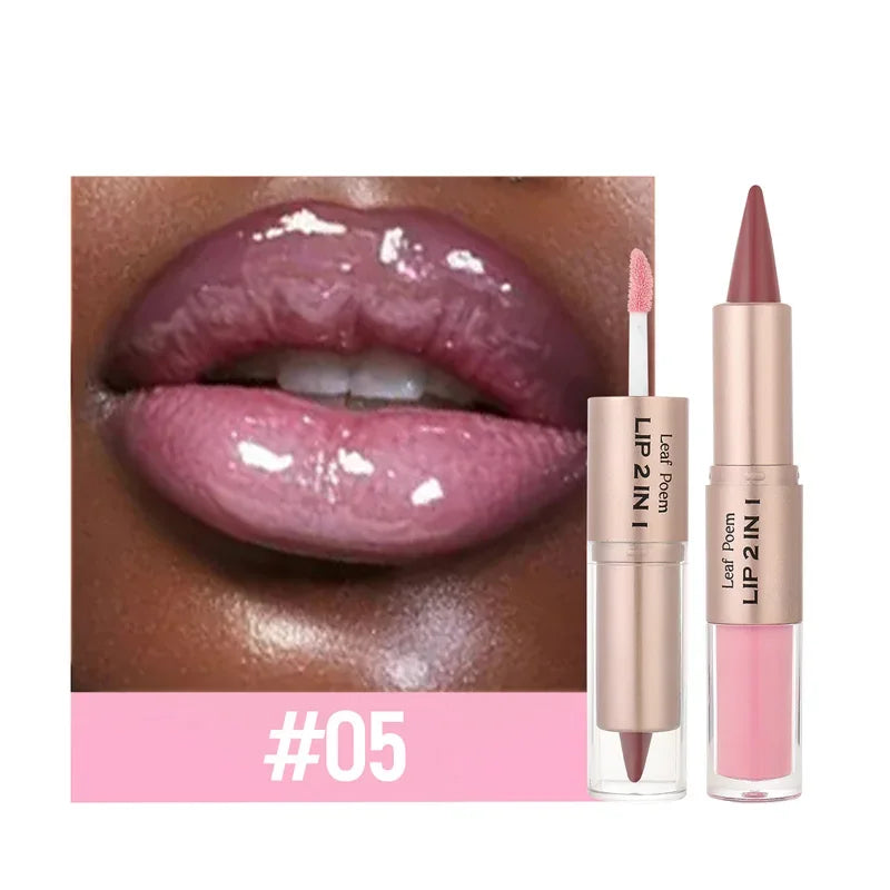 2 in1 Tapered Gradient Lipliner Pen Nude Brown Mirror Glass Lip Gloss Matte Lip Liner Waterproof Lip Contour Non Stick Makeup