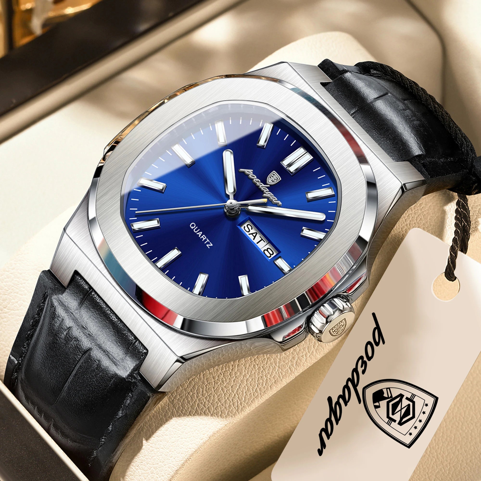 POEDAGAR Fashion Wristwatch For Boyfriend Luminous Waterproof Week Calendar Business Couple Watches Leather Luxury Men's Watches