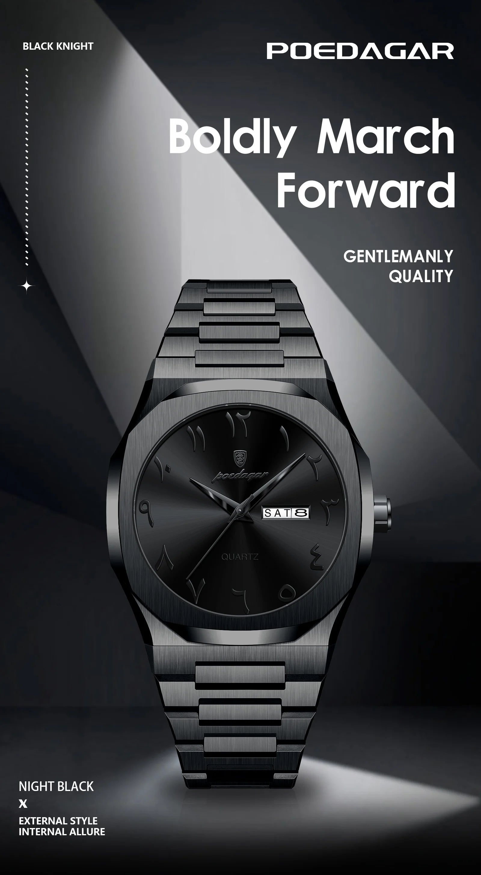 POEDAGAR Fashion High Quality Men Clock Date Week Waterproof Watch For Man Quartz Stainless Steel Luxury Men's Watches Reloj+Box