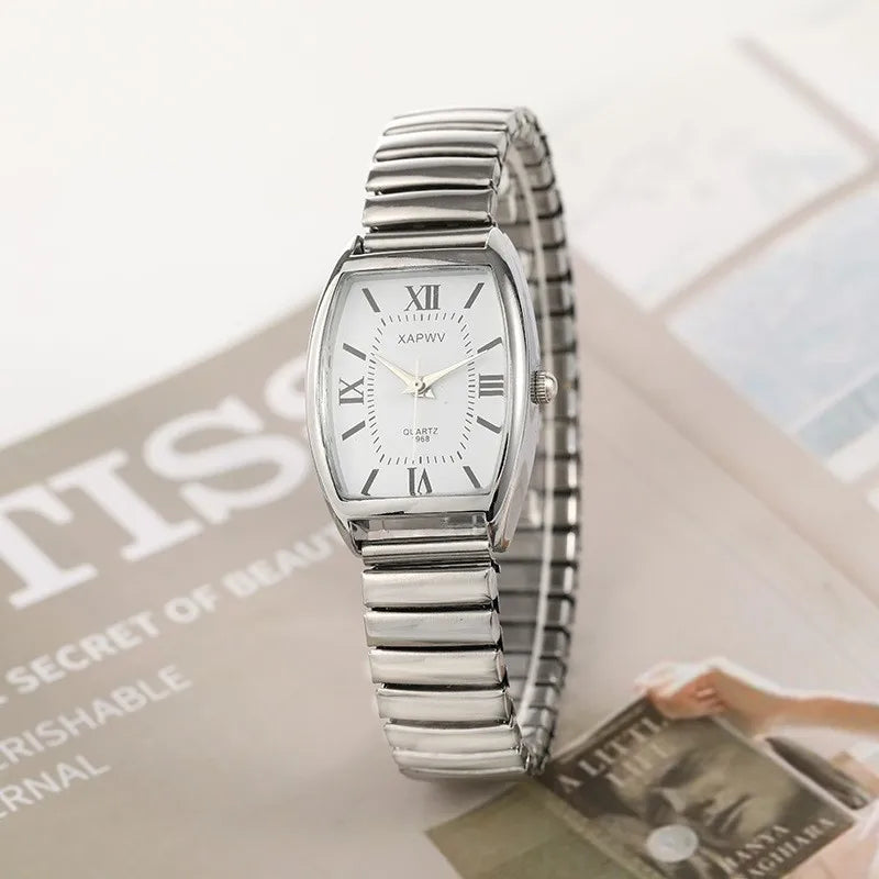 Fashionable Barrel-Shaped Simple Elegant Elegant Quartz Watch Women's Elastic Band Retro Women's Watch