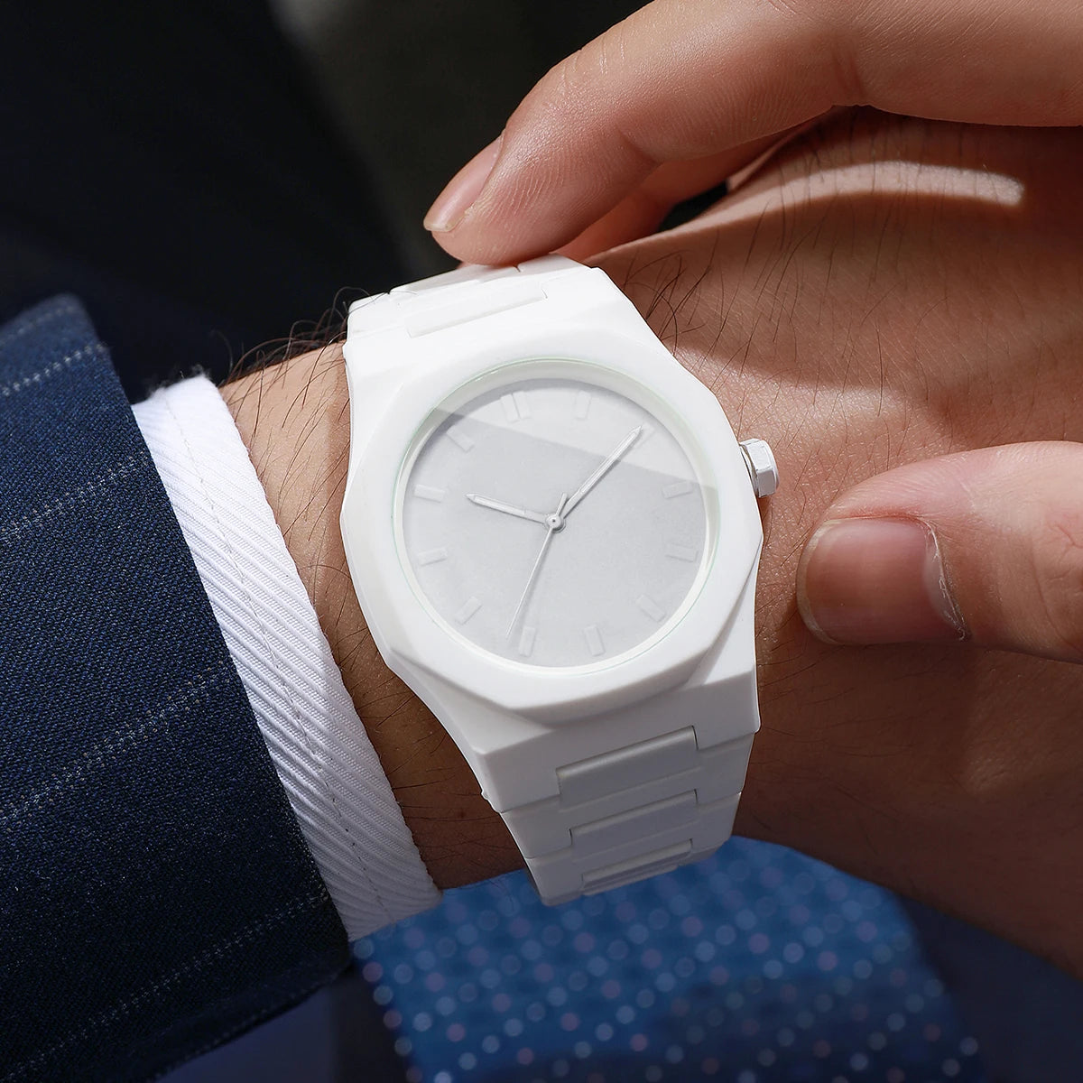 2PCS Fashion Men Quartz Watches Set Casual Plastic Band Man Sports Wristwatch Reloj Hombre（Without Box）