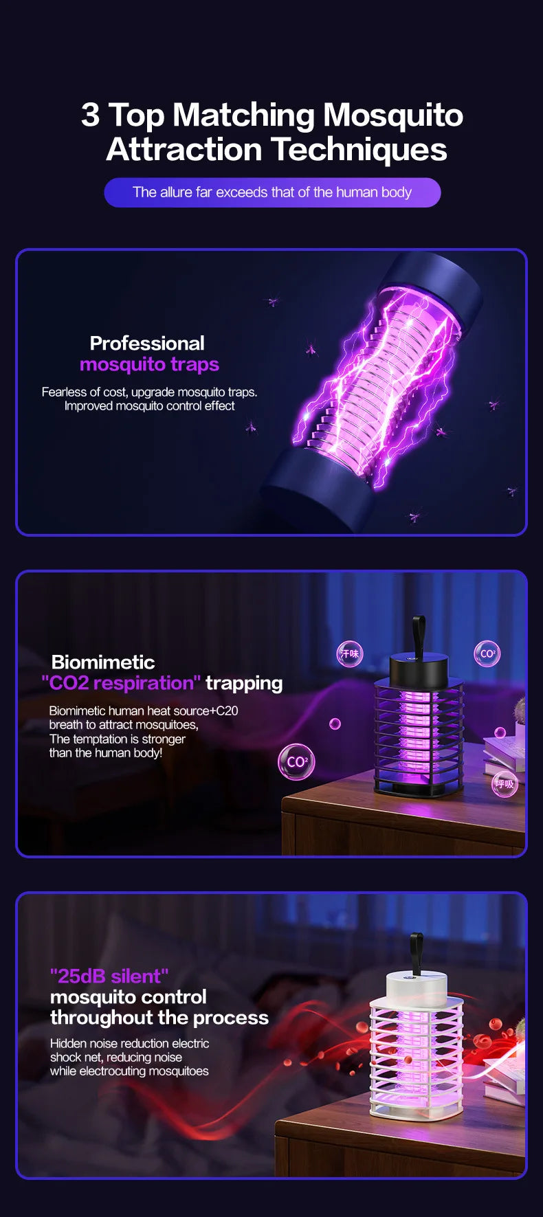 Electric Shock LED Mosquito Killer Lamp Indoor USB Rechargeable Portable Electric Fly Trap Mute Anti Mosquito Lamp