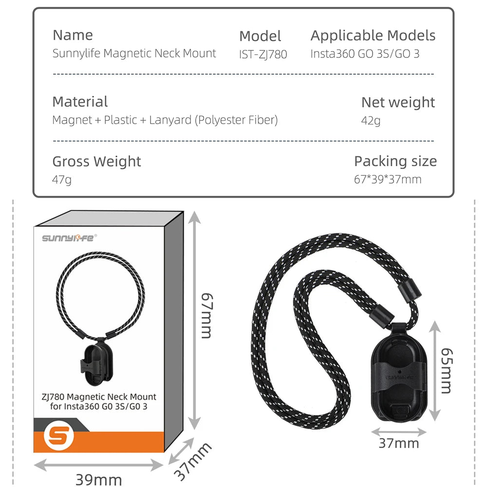 Action Sport Camera For Insta 360 Go 3/3S Adjustable Magnetic Neck Strap Mount Stand Hand Freely Multi Necklace Tabletop Bracket