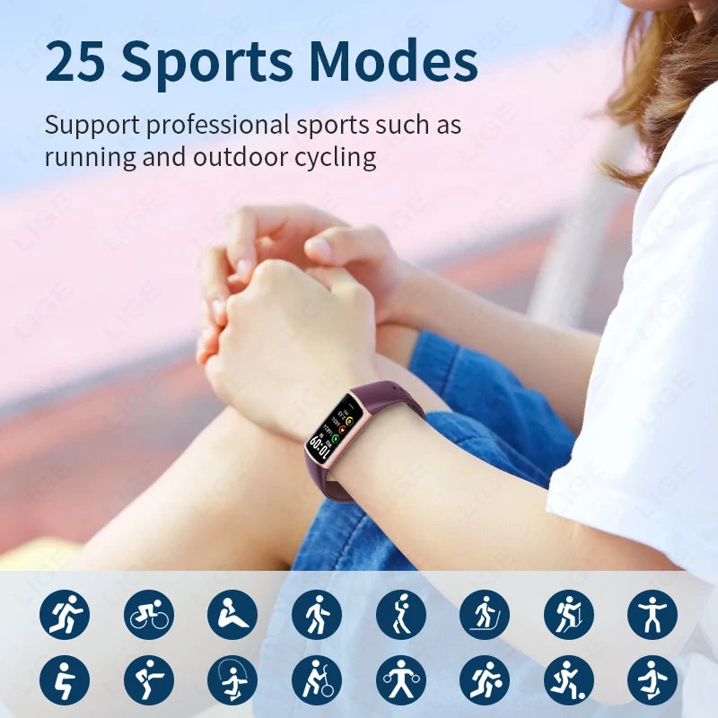 LIGE New Smart Wristband Sport Fitness Heart Rate Tracker Smartwatch AMOLED Screen Waterproof Smart Bracelet For Men Women 2026