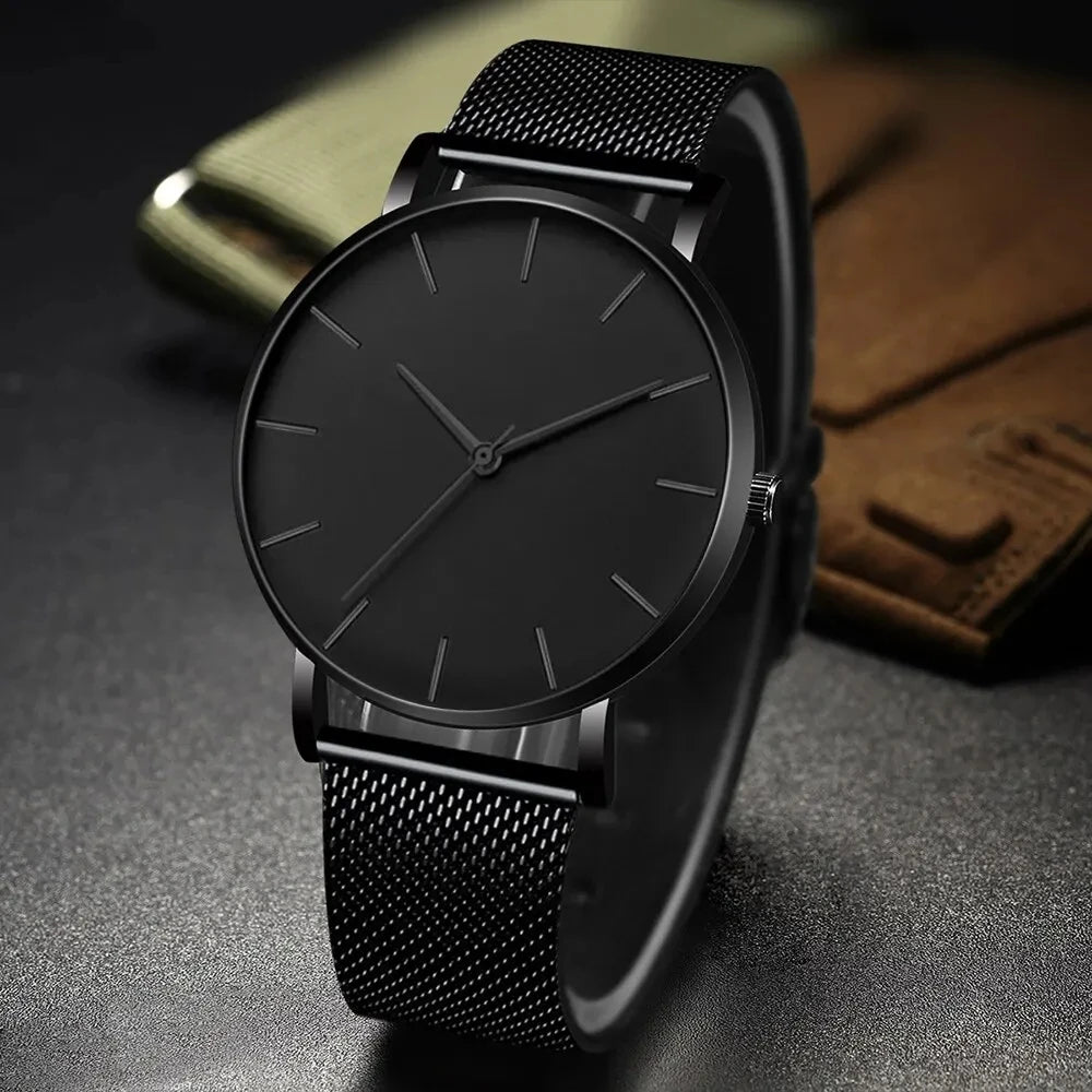 Minimalist Mens Fashion Ultra Thin Watches Simple Men Business Stainless Steel Mesh Belt Quartz Wrist Watch Relogio Masculino