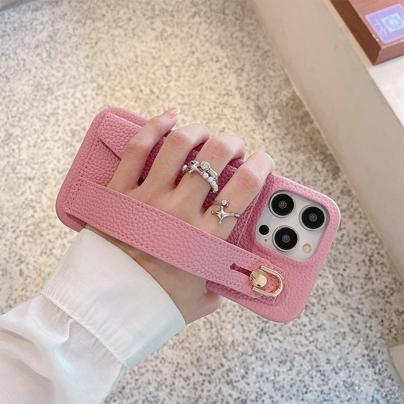 Wrist Strap Wallet Leather Case For iPhone 11 12 13 14 15 Pro Max Luxury Card Holder Protective Cover