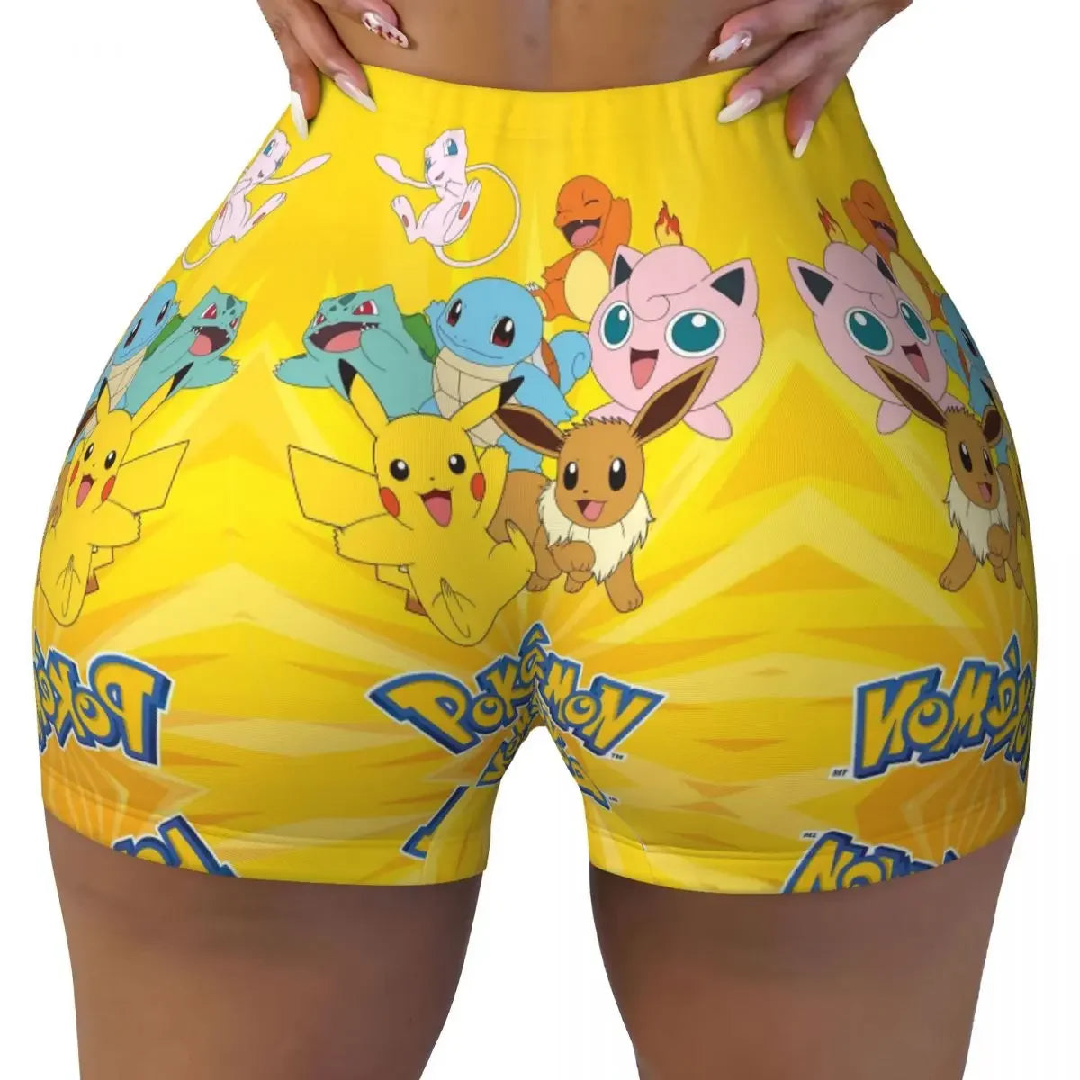 Custom Kawaii Pikachus Anime Volleyball Biker Gym Shorts for Women Athletic Workout Yoga Shorts