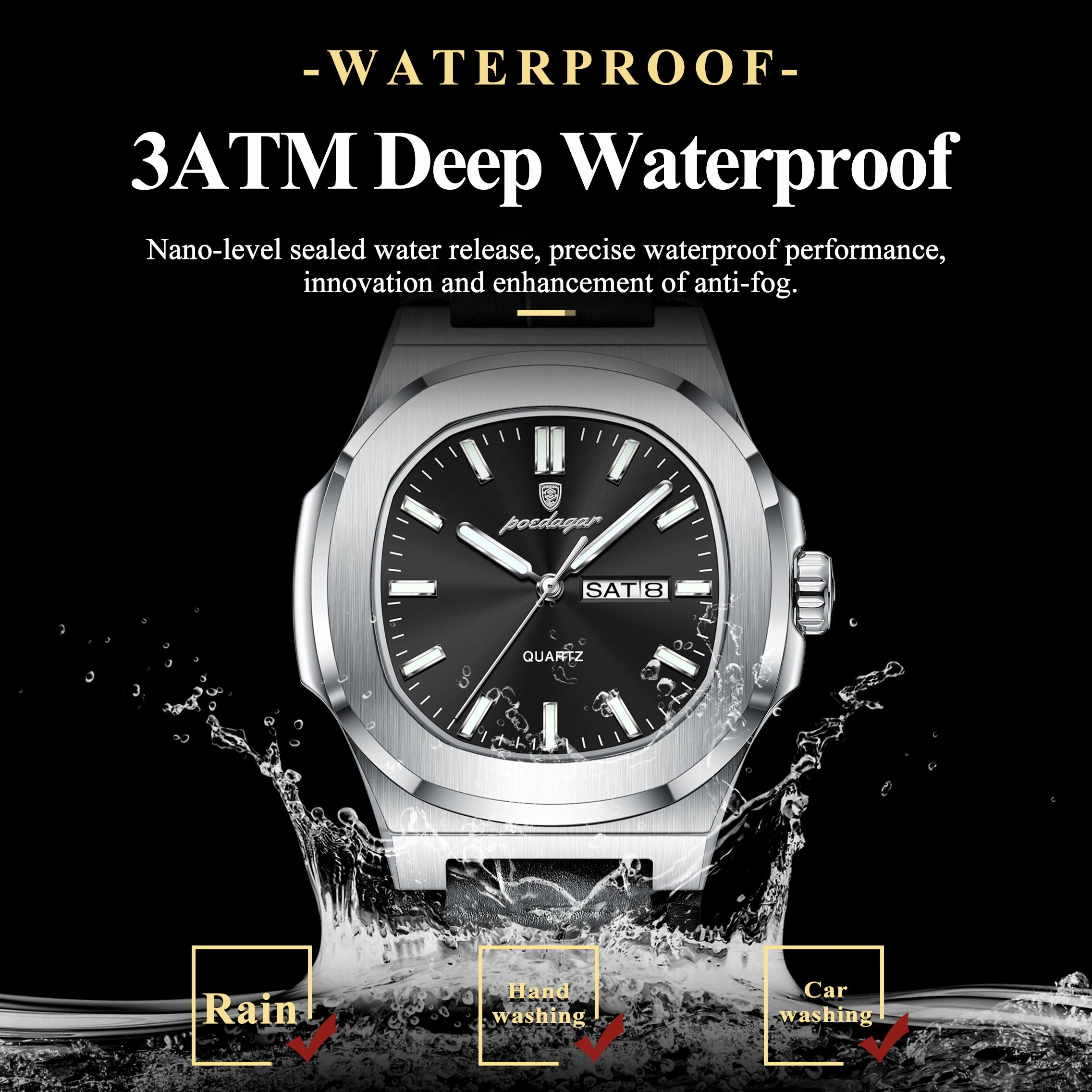 POEDAGAR Fashion Wristwatch For Boyfriend Luminous Waterproof Week Calendar Business Couple Watches Leather Luxury Men's Watches