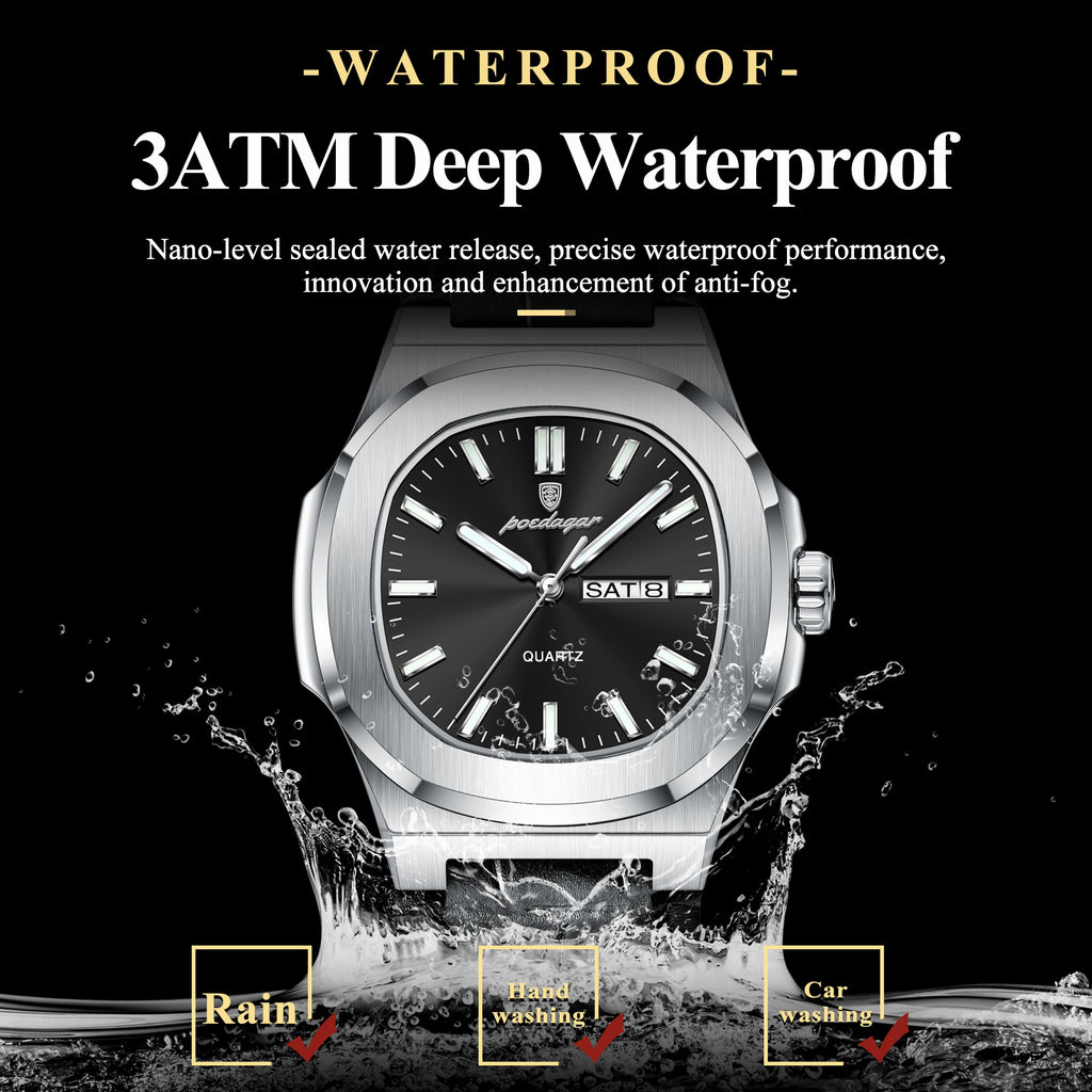 POEDAGAR Fashion Wristwatch For Boyfriend Luminous Waterproof Week Calendar Business Couple Watches Leather Luxury Men's Watches