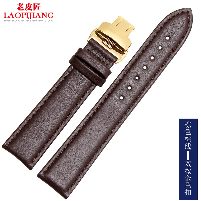 Smooth Genuine Calfskin Leather Watchband 18mm 19mm 20mm 21mm 22mm 23 Soft Straps Automatic Butterfly Buckle Business Watch Band
