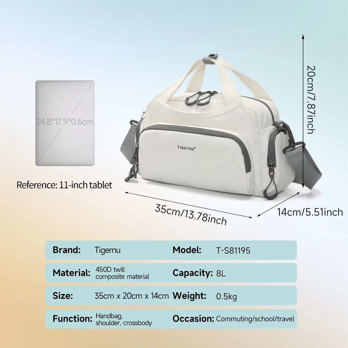 Tigernu Women Casual Sports Handbag Female Ourdoor Shoulder Bag Daily Commute Splashproof Large Capacity For 11 inch Tablet