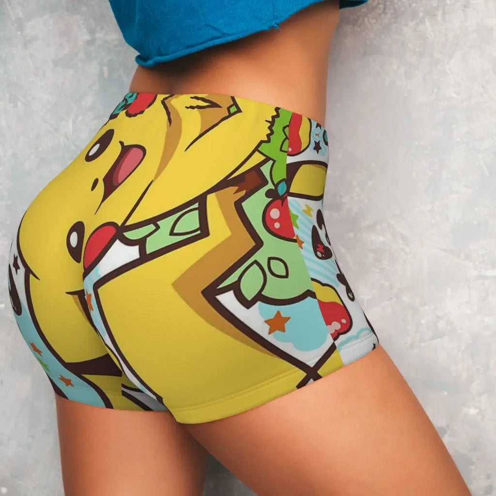 Custom Kawaii Pikachus Anime Volleyball Biker Gym Shorts for Women Athletic Workout Yoga Shorts