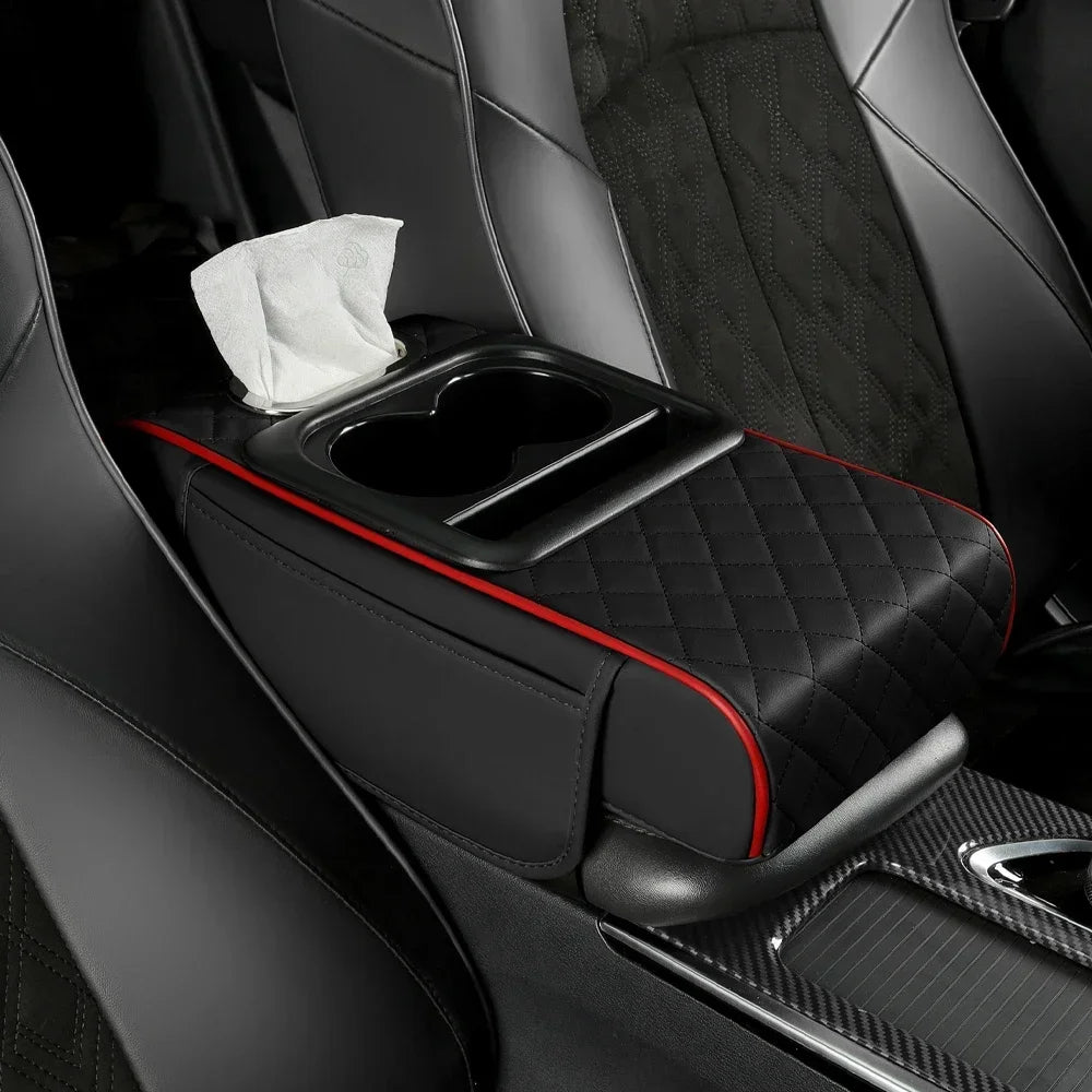 Car Armrest Box 7.5cm Thicken Height Pad Arm Rest Cushion with Pocket Tissue Cup Holder Memory Cotton Elbow Support Height Pad