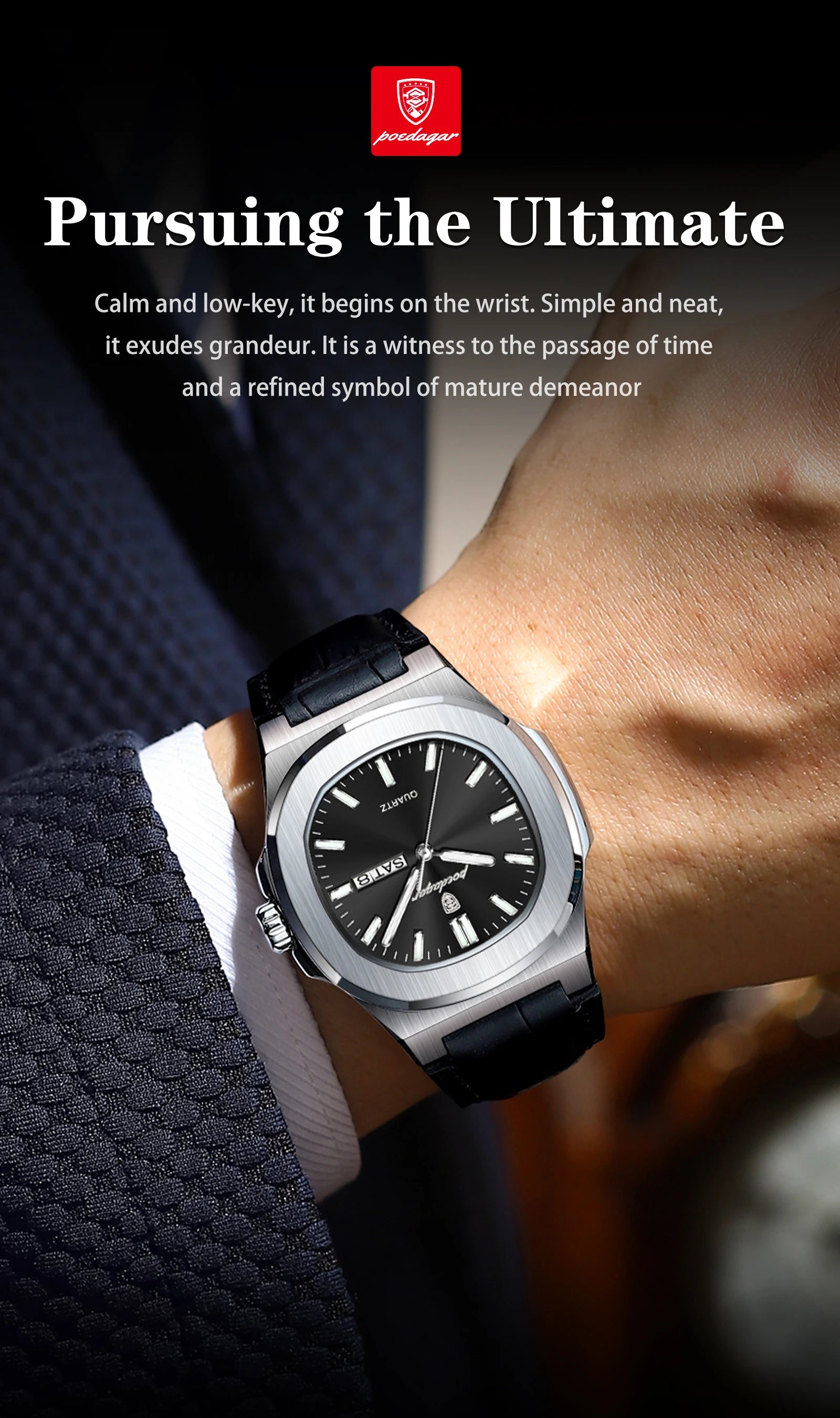 POEDAGAR Fashion Wristwatch For Boyfriend Luminous Waterproof Week Calendar Business Couple Watches Leather Luxury Men's Watches