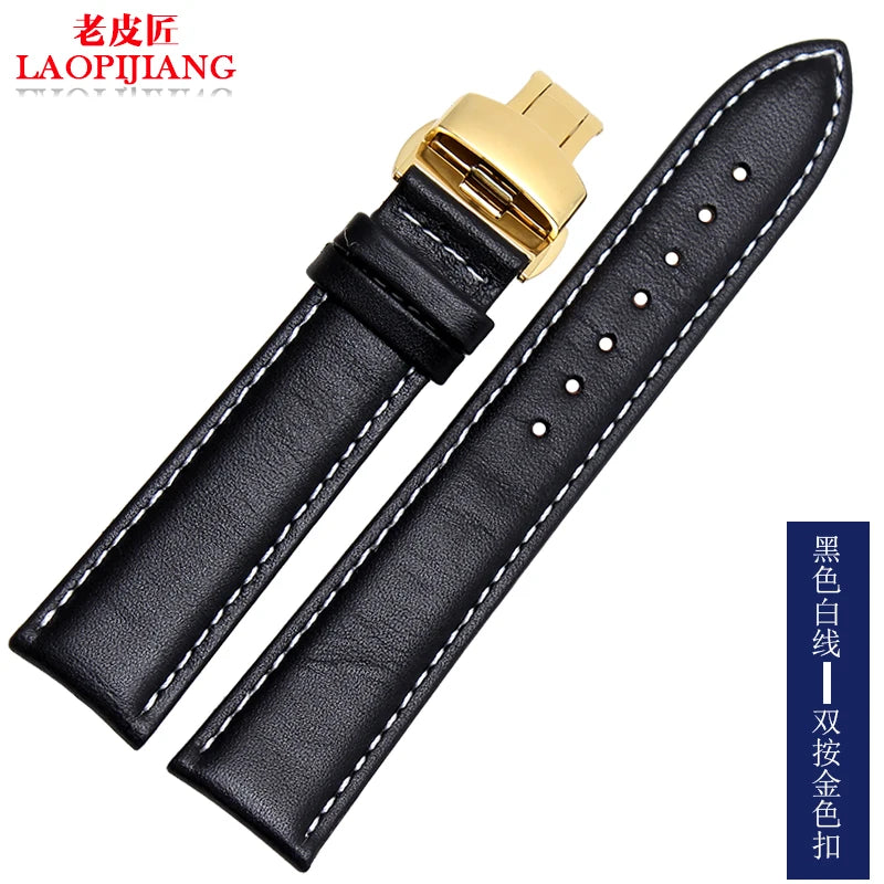 Smooth Genuine Calfskin Leather Watchband 18mm 19mm 20mm 21mm 22mm 23 Soft Straps Automatic Butterfly Buckle Business Watch Band