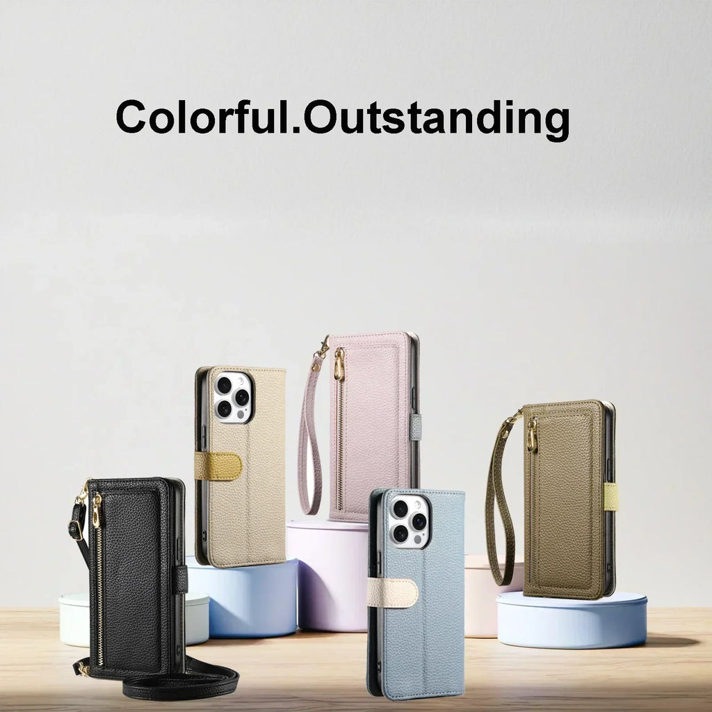 Leather Wallet Case Crossbody Phone Pouch with Multiple Card Slots for IPhone 17 16e 15 Plus 14 13 12 11 Xs Max Pro Case
