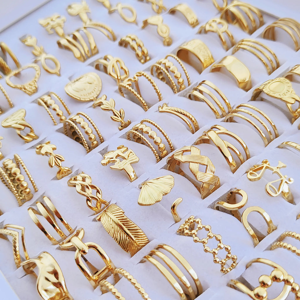 10pcs/lot Fashion Multi-style Mixed Stainless Steel Open End Rings Women Vintage Adjustable Jewelry Factory Wholesale