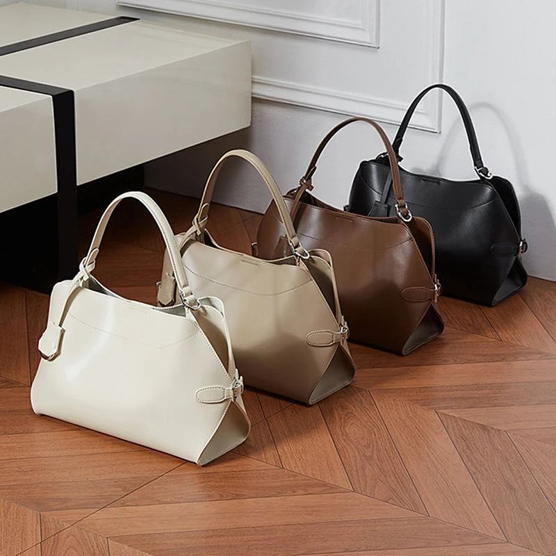 Hifashion Cowhide Genuine Leather Tote Handbags For Women 2026 Luxury Designer Shell Hobos Office Ladies Shoulder Crossbody Bags
