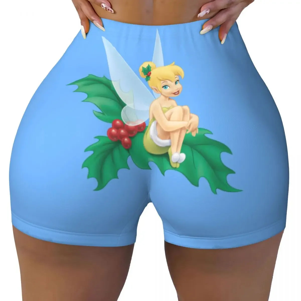 Custom Tinkerbell Green Gym Biker Running Shorts Women's Workout Yoga Shorts
