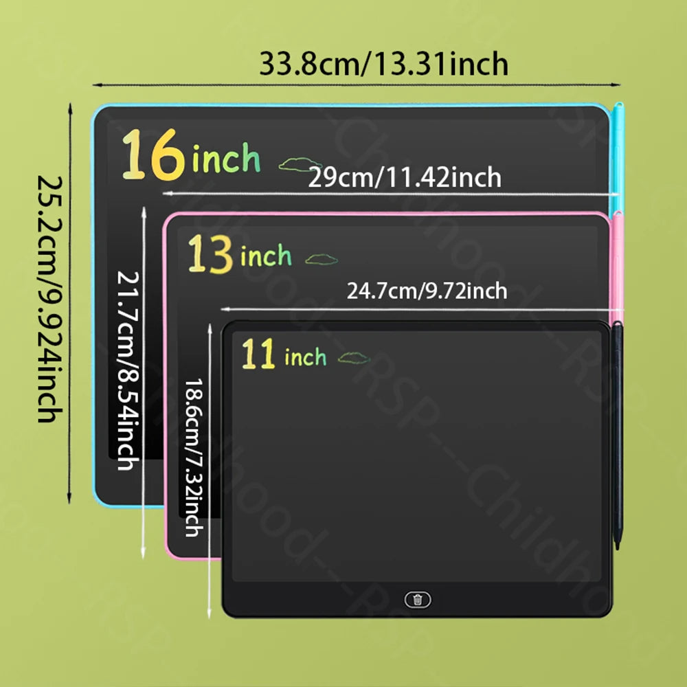 11/13/16 Inch LCD Drawing tablet Writing Board Kids Doodle Painting Handwriting Pads Toys for 3 4 5 6 7 8 Years Girls Boys Gifts