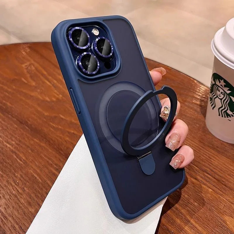 Matte Ring Holder Glass Lens Phone Case For iPhone 16 15 14 13 12 11 17 Pro Max 17 Air 16e For Magsafe Wireless Magnetic Cover