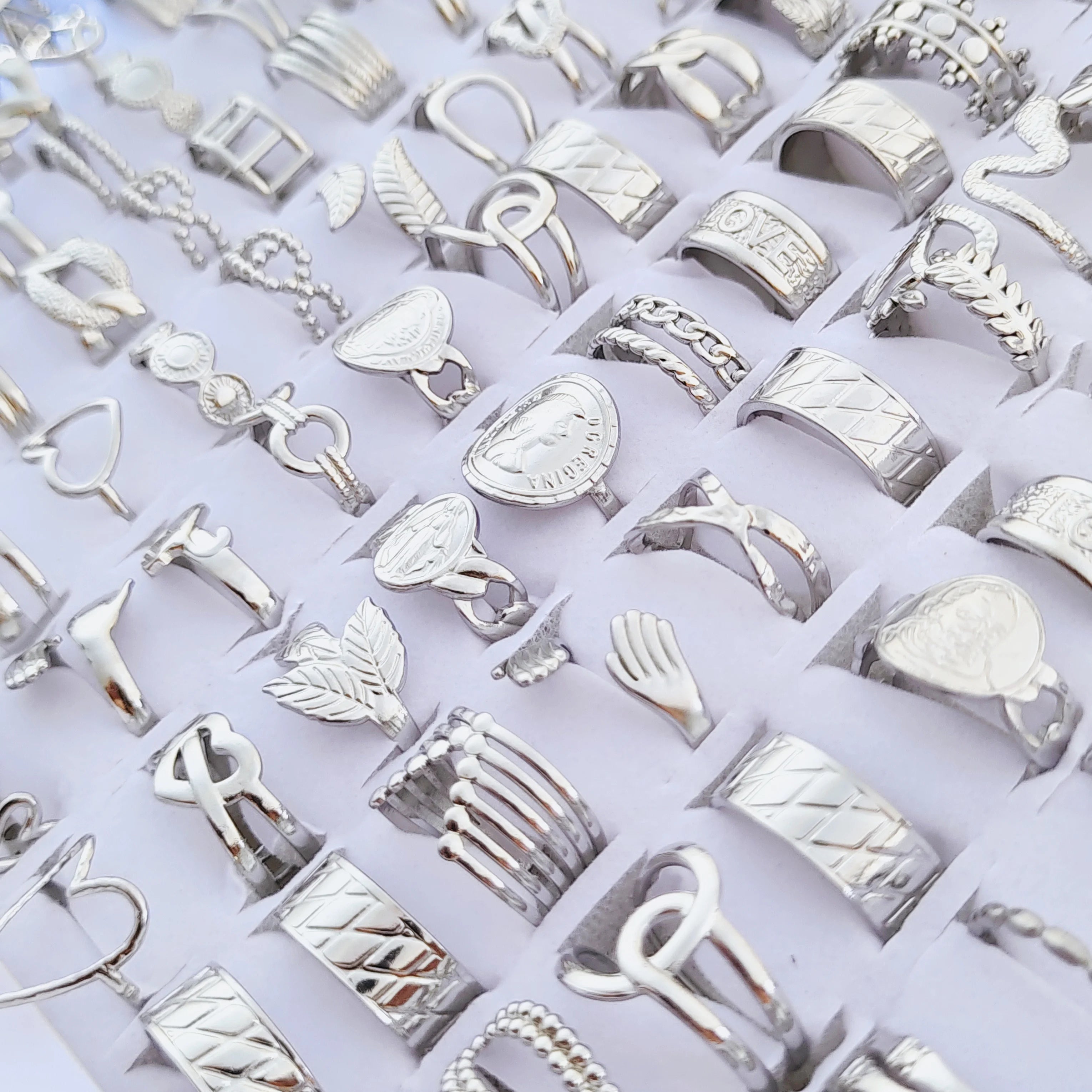 10pcs/lot Fashion Multi-style Mixed Stainless Steel Open End Rings Women Vintage Adjustable Jewelry Factory Wholesale