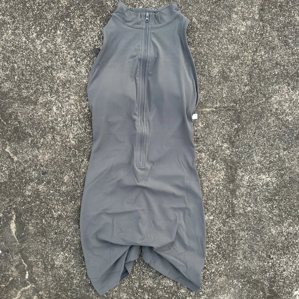 Solid color Back Waist Scrunch Backless  Yoga Jumpsuit Short Set Women Zipper Sportswear Fitness One Piece Sports Suit Workout