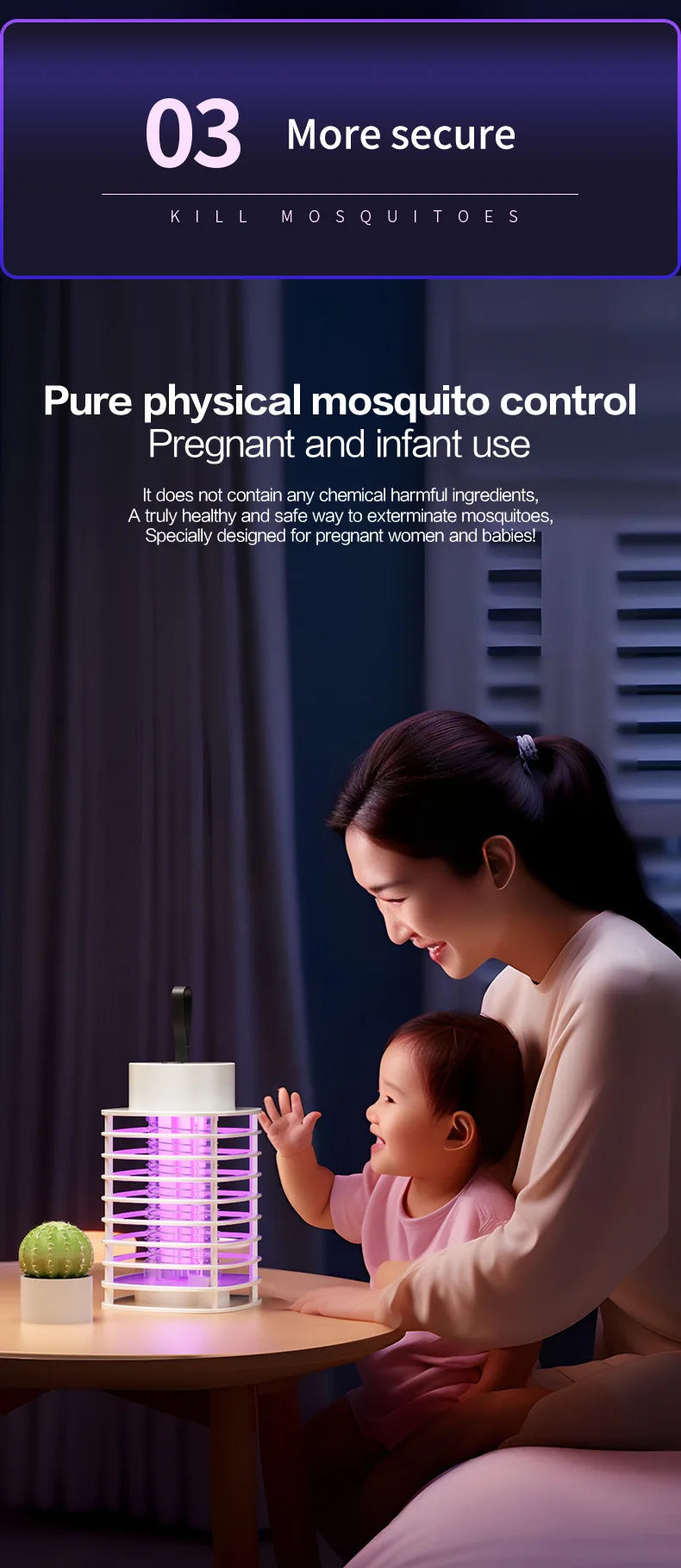 Electric Shock LED Mosquito Killer Lamp Indoor USB Rechargeable Portable Electric Fly Trap Mute Anti Mosquito Lamp