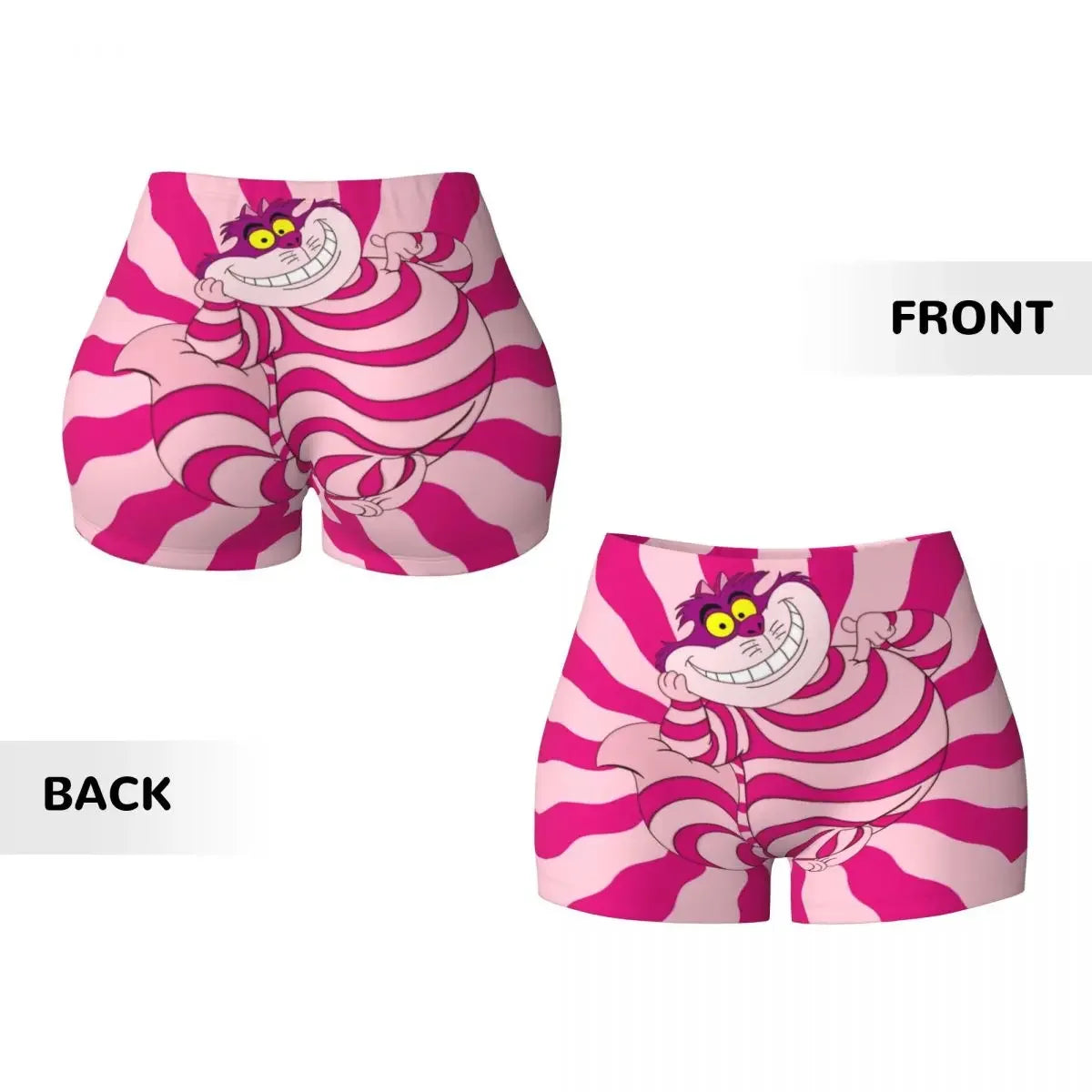Custom Women's Trippy Striped Cat Workout Yoga Shorts Cheshire Cat Cartoon Gym Athletic Volleyball Biker Shorts