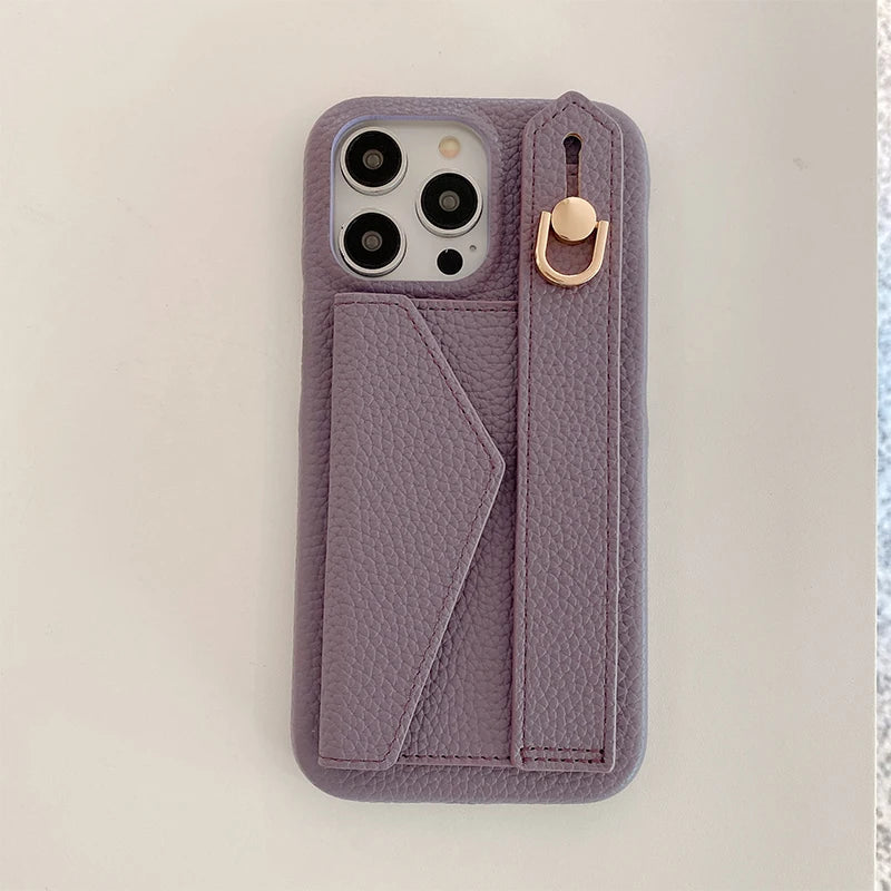 Wrist Strap Wallet Leather Case For iPhone 11 12 13 14 15 Pro Max Luxury Card Holder Protective Cover
