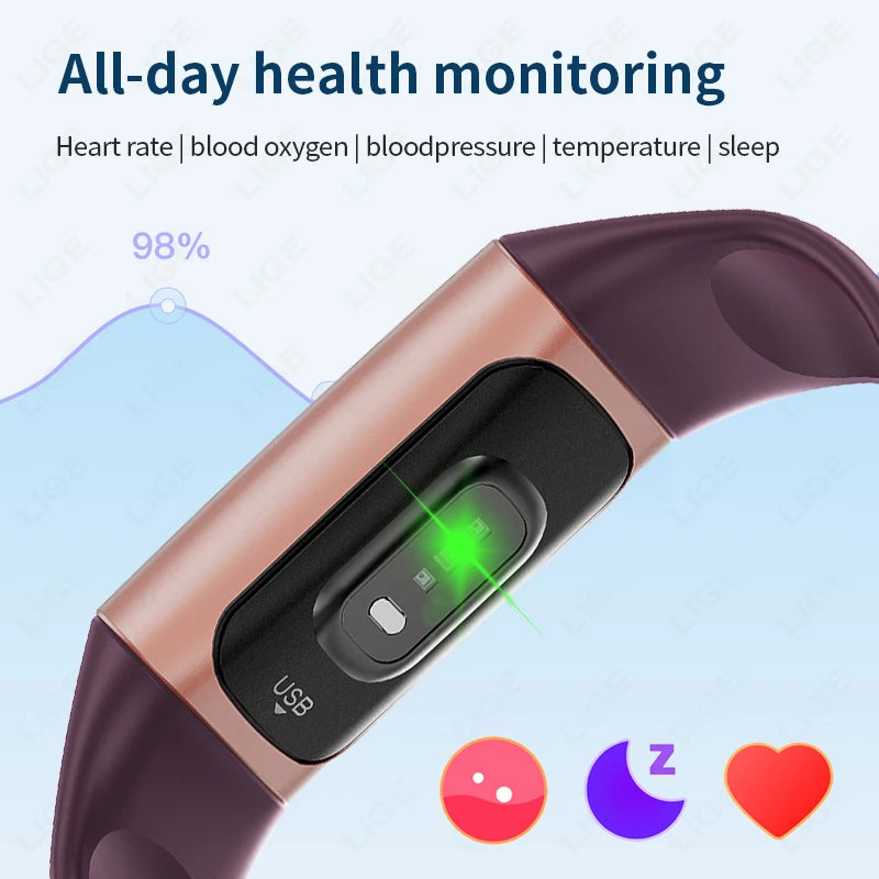 LIGE New Smart Wristband Sport Fitness Heart Rate Tracker Smartwatch AMOLED Screen Waterproof Smart Bracelet For Men Women 2026