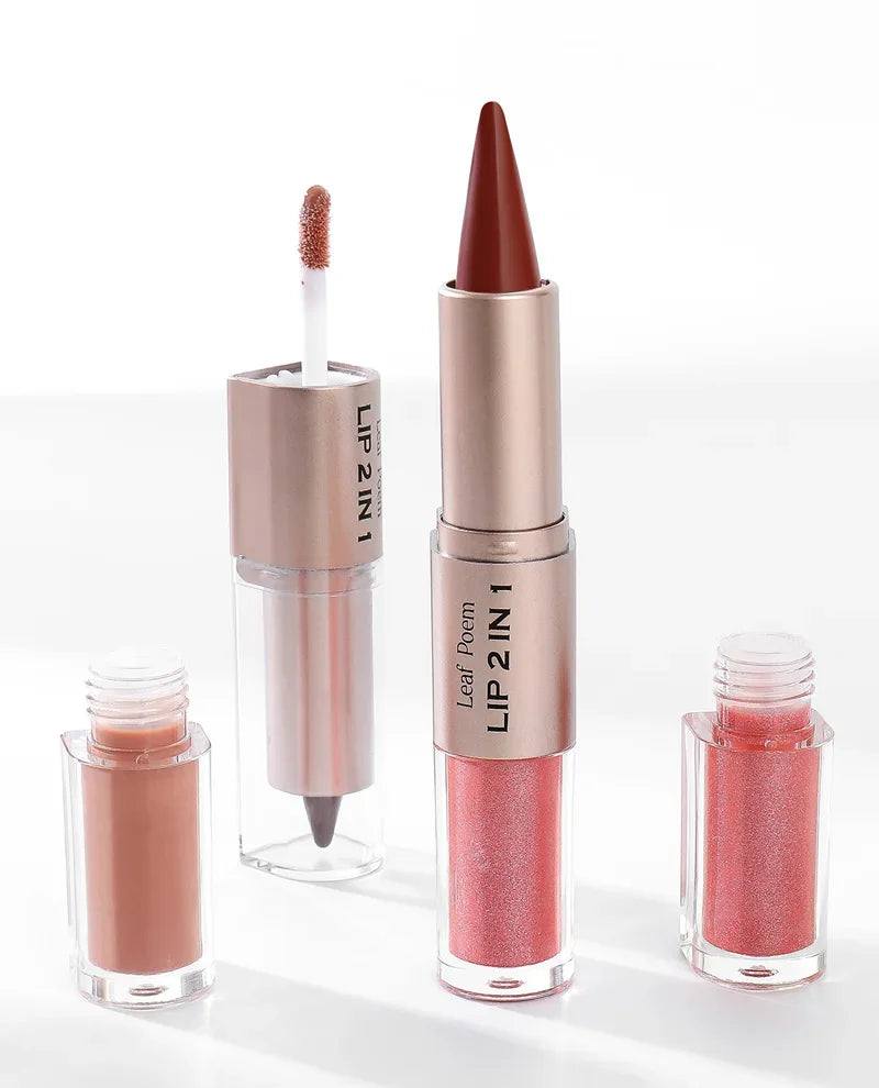 2 in1 Tapered Gradient Lipliner Pen Nude Brown Mirror Glass Lip Gloss Matte Lip Liner Waterproof Lip Contour Non Stick Makeup