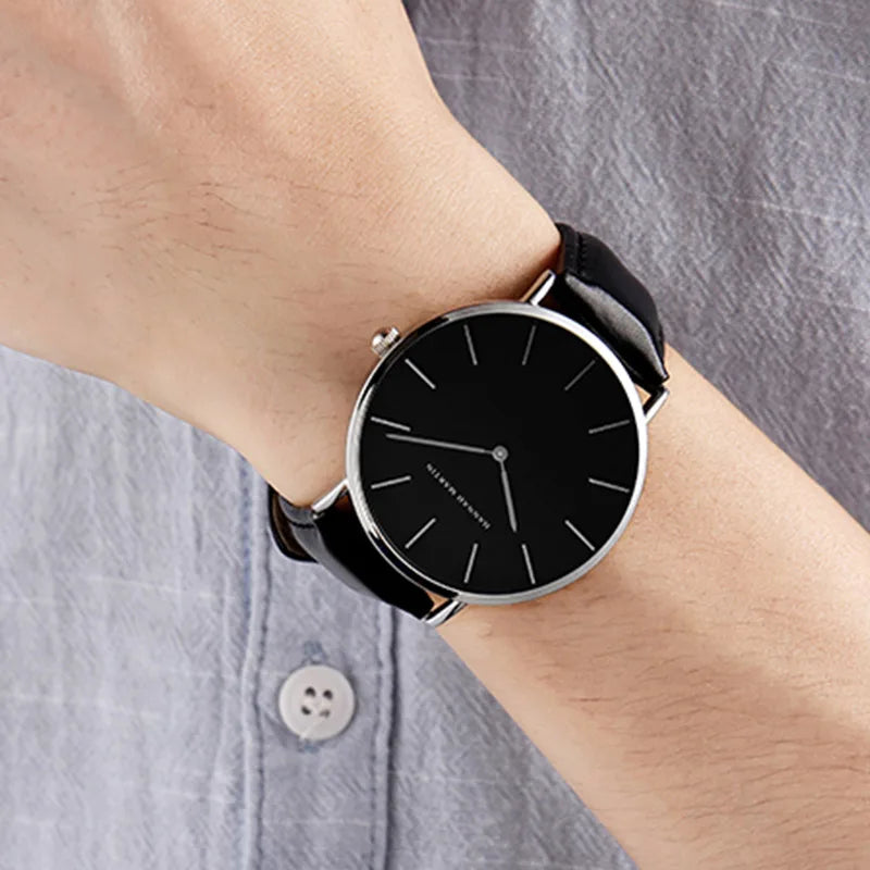 HANNAH MARTIN Brand Japan Quartz Movement Men's Waterproof Wrist Watches Fashion Luxury Ultra Thin Leather Creative Male Watches