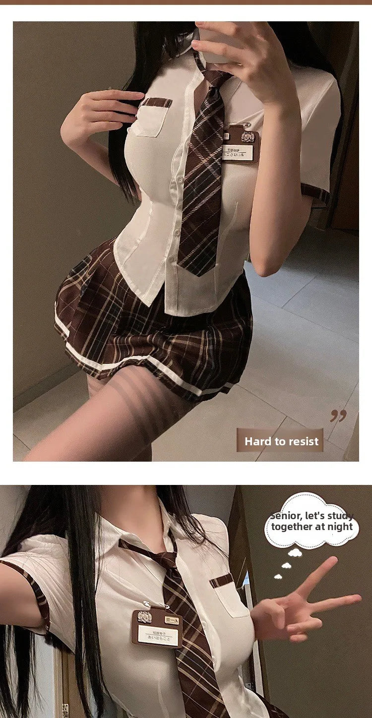 Sexy Jk Uniform Plaid Short Skirt with Bowtie Women's plus Size Polyester Blend Three Quarter Sleeve School Girl Style Dress