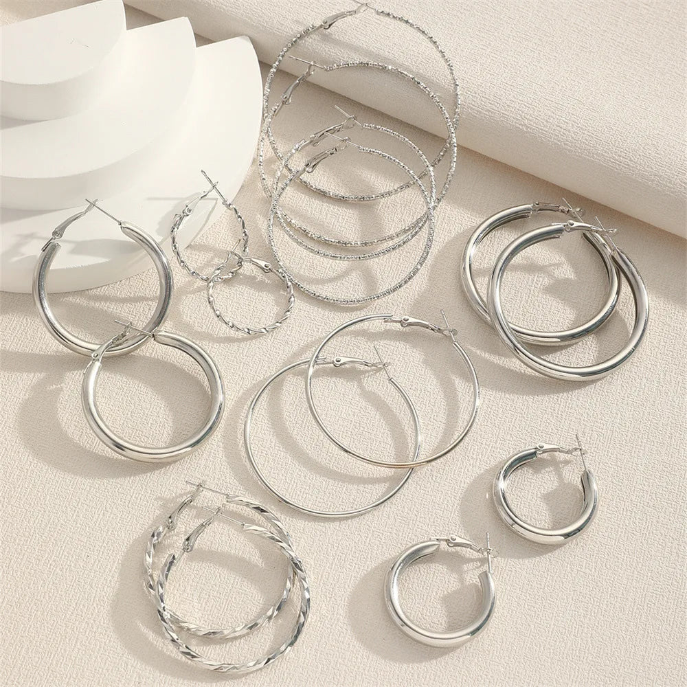 8Pairs Simple Punk Hoop Earrings Set Big Circle Earrings Jewelry for Women Girls Ear Hoops Earring Round Oversized