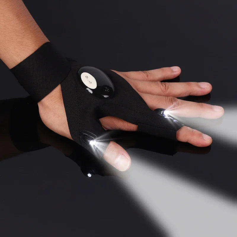 LED Half Finger Glove for Men Women Outdoor Waterproof Night Fishing Bait Cycling Running Flashlight Durable Fingerless Gloves