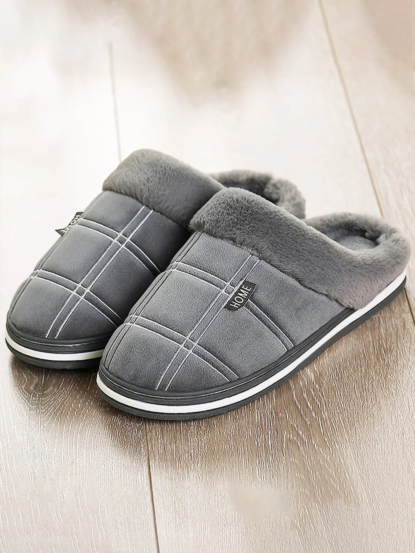 House slippers for men Plaid Warm Soft Comfortable Non Slip Living room Shoes Sturdy Sole Big Size 40-50