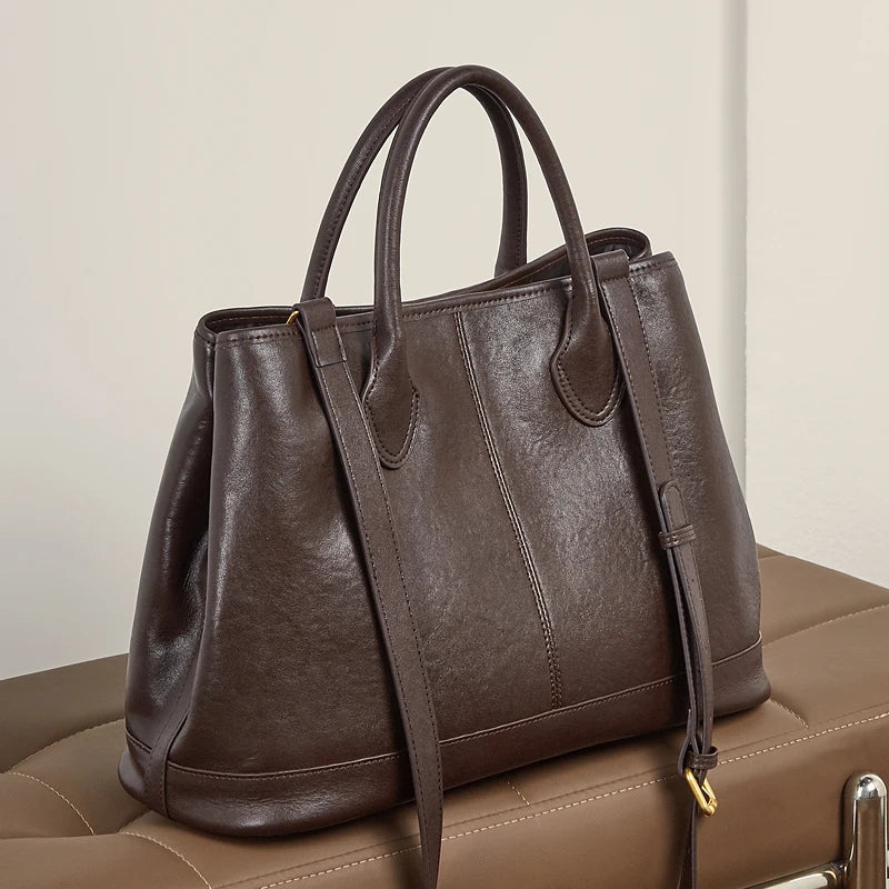 Hifashion Vintage Genuine Leather Handbags For Women 2026 Luxury Designer Shopping Totes Office Ladies Shoulder Crossbody Bags
