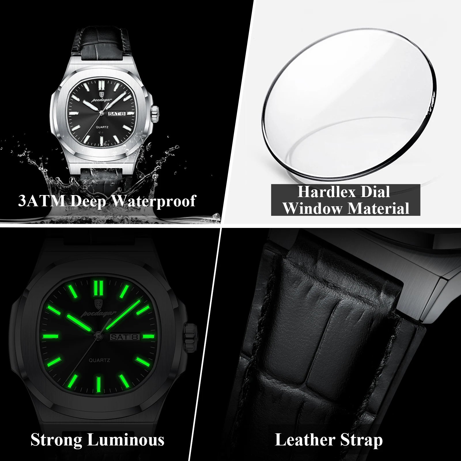POEDAGAR Fashion Wristwatch For Boyfriend Luminous Waterproof Week Calendar Business Couple Watches Leather Luxury Men's Watches